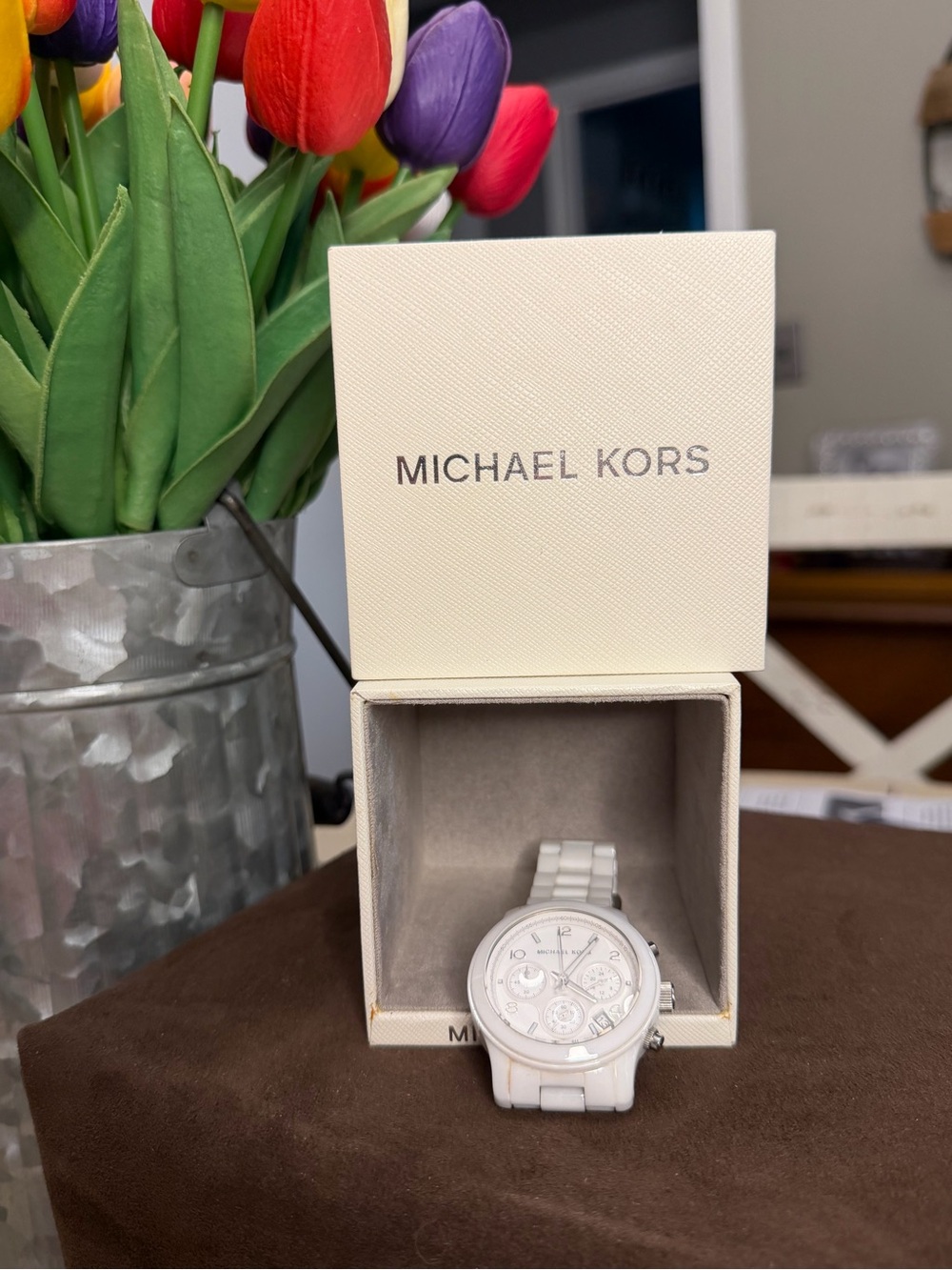 Michael Kors MK5161 White Ceramic Chronograph Runway Bracelet Watch w/ Subdials - Picture 3 of 12